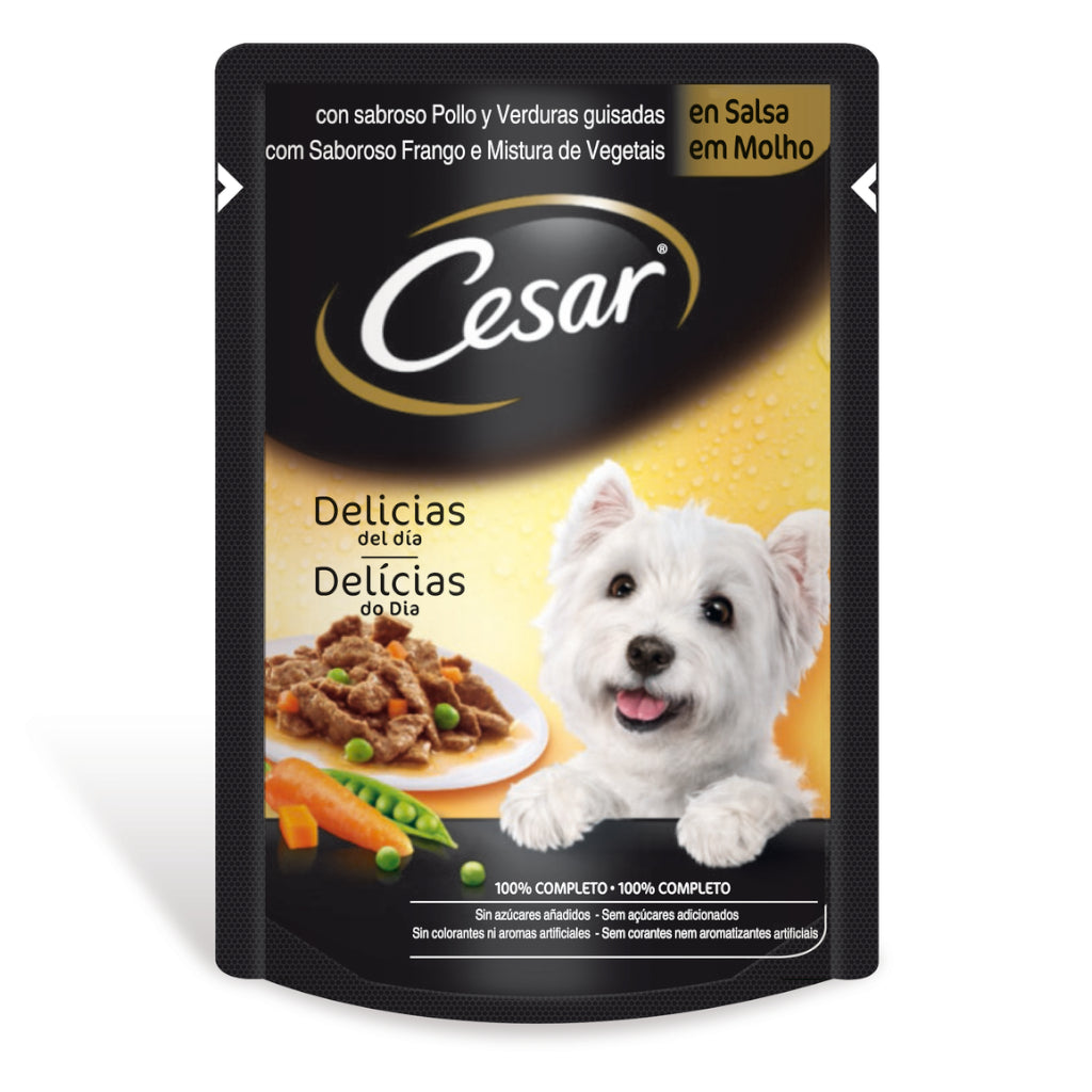 Cesar Pouch con Pollo y Verduras Guisadas