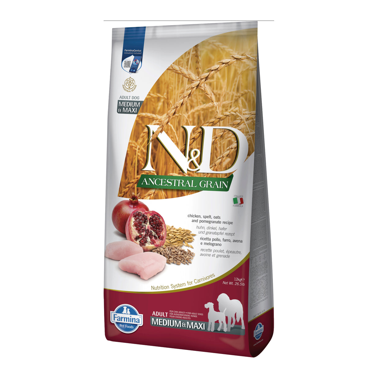 Farmina N&D Dog Ancestral Grain  Pollo, Espelta, Avena Y Granada Adult Medium & Maxi