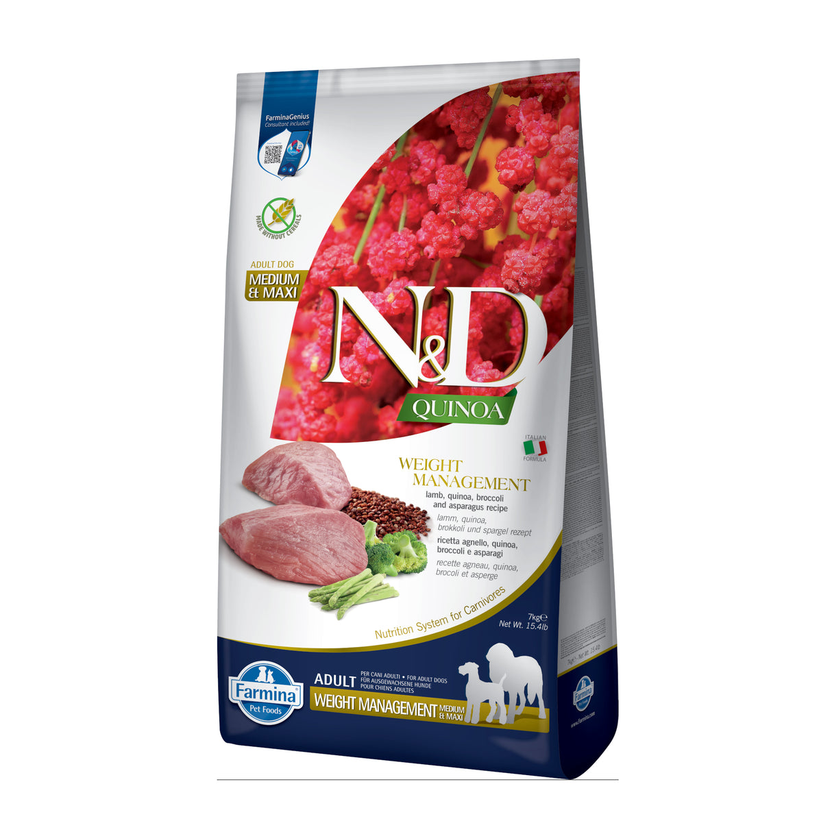 Farmina N&D Dog Quinoa Weight Management Cordero Brocoli Adult Medium/Maxi