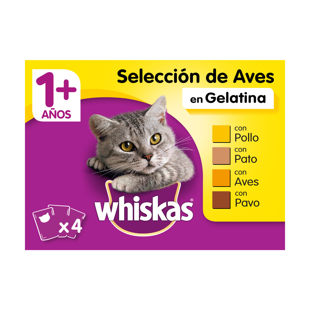 Whiskas Comida Húmeda para Gatos Adultos Selección Aves en Gelatina